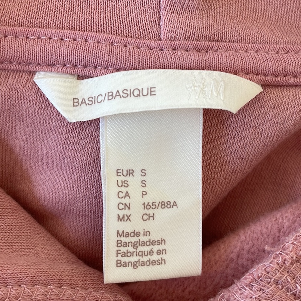 H&M hoodie size S pink fleece lined kangaroo pocket cotton blend soft basic - Picture 3 of 5